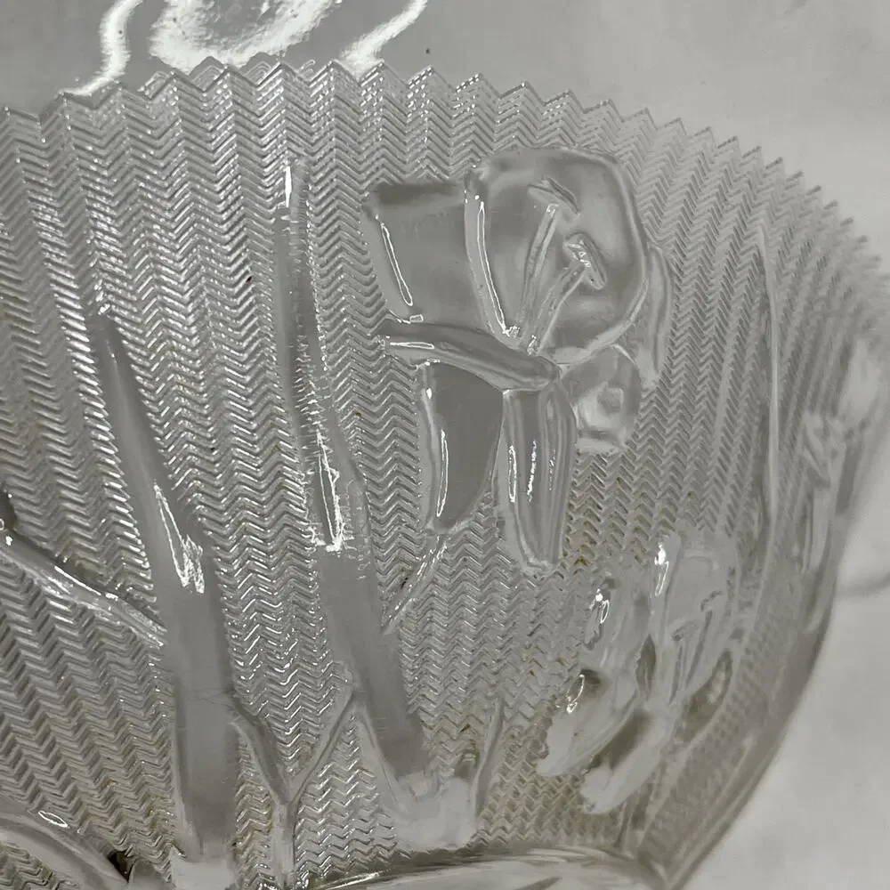 Vintage Depression Glass Jeannette Glass Iris Herringbone Ruffled Bowl 11 1/2